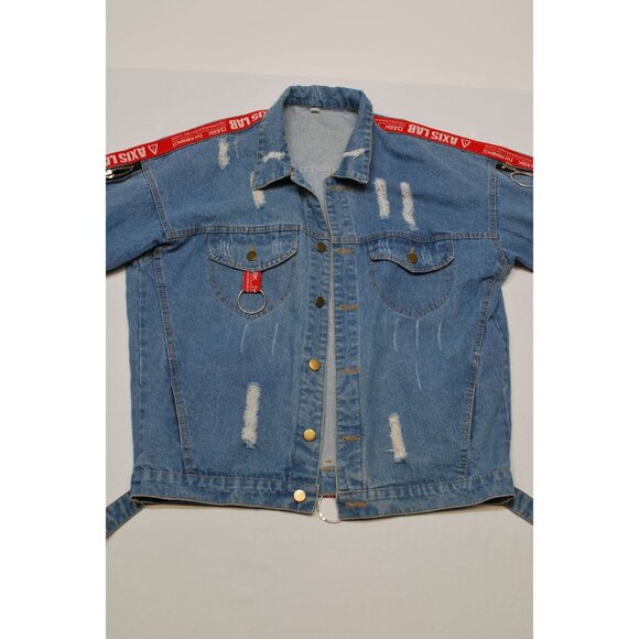 Axis Lab Distressed Ripped Denim Jacket w/Accent Zippers Size Large - Picture 4 of 16